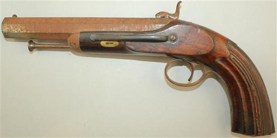 A 19th century percussion cap pistol, overall 13in.